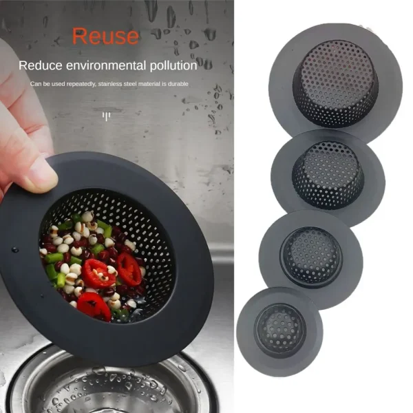 Stainless Steel Sink Strainer Black Anti Clog Mesh Trap Hair Clean Up With Handle Drain Filter Kitchen Bathroom Accessories 4