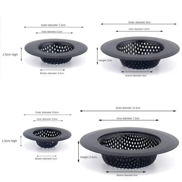 Stainless Steel Sink Strainer Black Anti Clog Mesh Trap Hair Clean Up With Handle Drain Filter Kitchen Bathroom Accessories 6