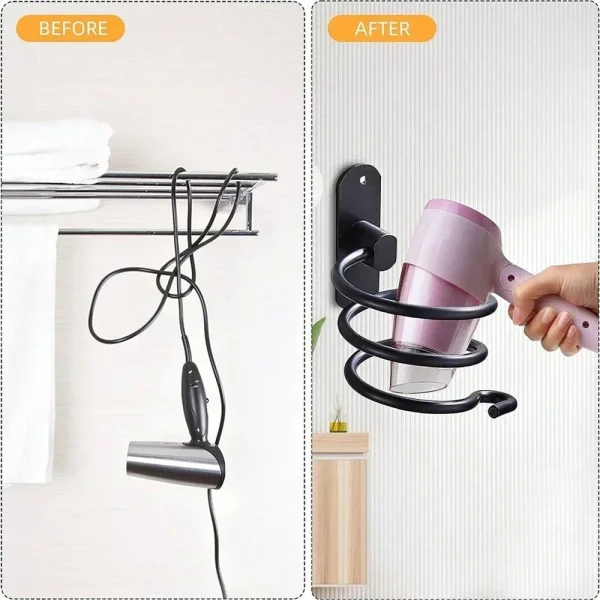 Hair Dryer Holder Wall Mounted Organizer Spiral Stand Holder Rack Aluminum Bathroom Shelf Storage Bathroom Accessory Wall Shelf 3