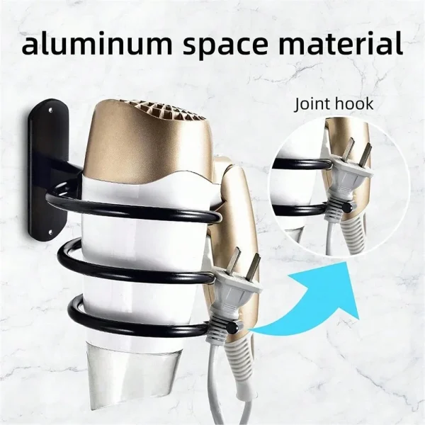 Hair Dryer Holder Wall Mounted Organizer Spiral Stand Holder Rack Aluminum Bathroom Shelf Storage Bathroom Accessory Wall Shelf 4