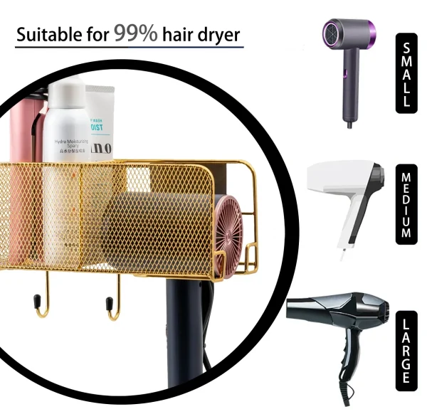 Hair Dryer Holder Wall Mounted Organizer Spiral Stand Holder Rack Aluminum Bathroom Shelf Storage Bathroom Accessory Wall Shelf 6