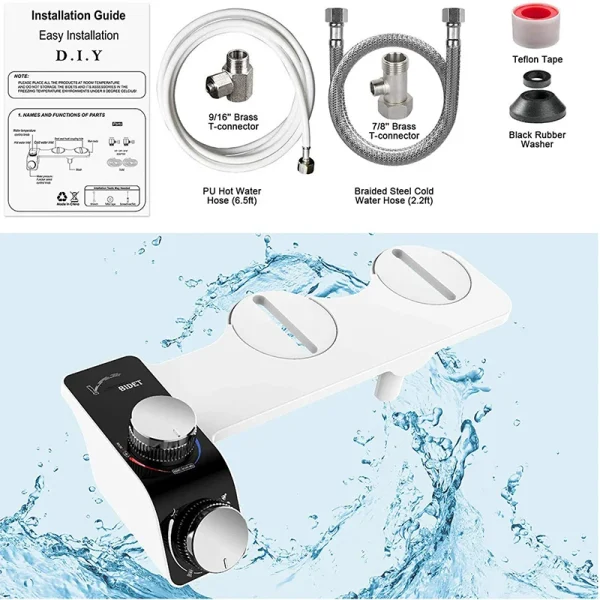 Bidet Toilet Seat Attachment Non-Electric Self-Cleaning Dual Nozzles Wash Hot Cold Mixer Water Lady Bathroom Accessories Sprayer 4