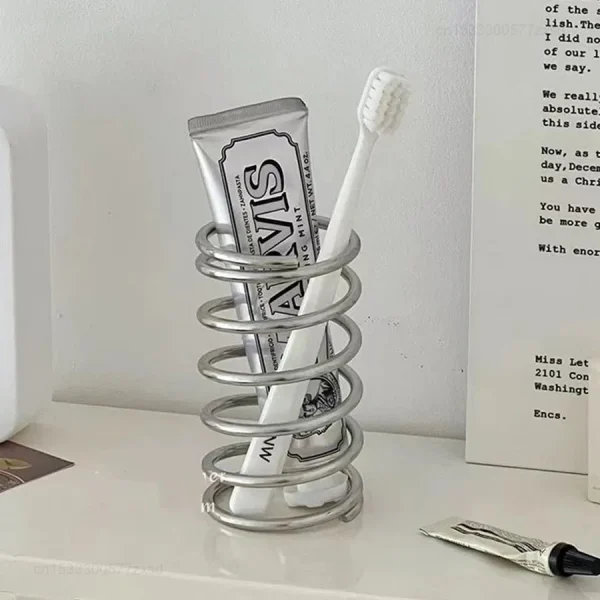 Stainless Steel Toothbrush Holder Metal Bathroom Accessories Supplies for Toothpaste Makeup Brush Storage Rack Home Decoration 1