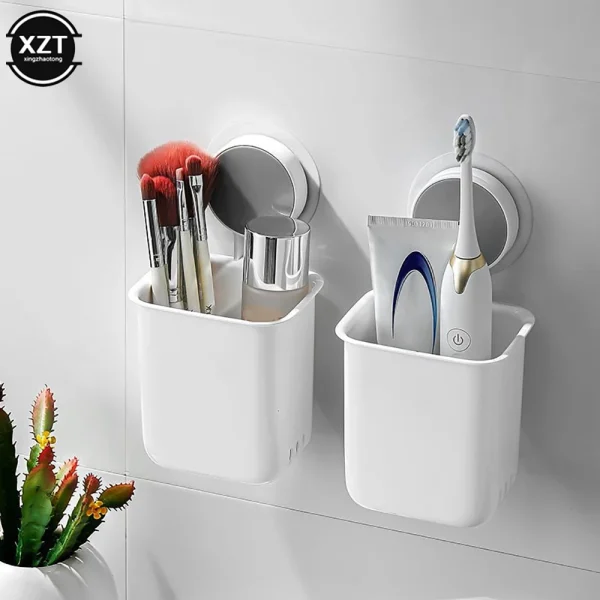Portable Toothbrush Wall Mounted Holder Toothpaste Mouth Cup Waterproof Holder Drill-Free Bathroom Storage Shelf Rack Organizer 1