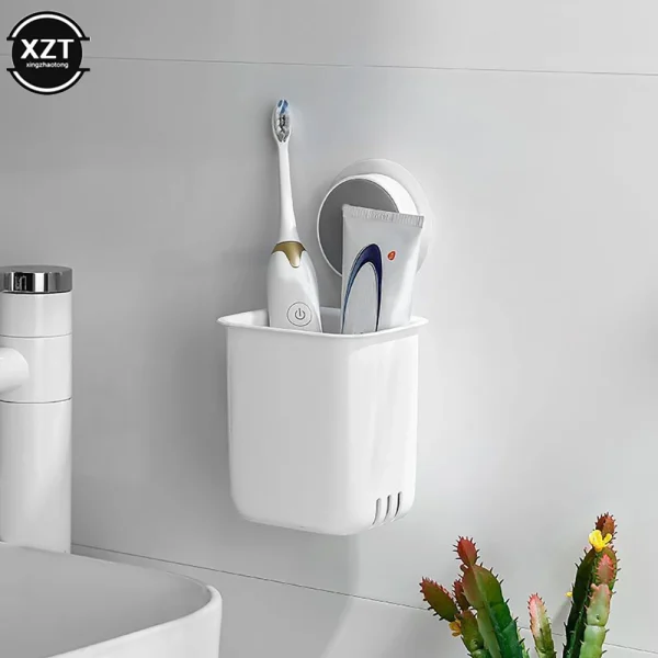 Portable Toothbrush Wall Mounted Holder Toothpaste Mouth Cup Waterproof Holder Drill-Free Bathroom Storage Shelf Rack Organizer 2