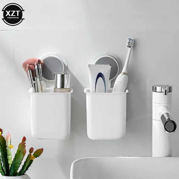 Portable Toothbrush Wall Mounted Holder Toothpaste Mouth Cup Waterproof Holder Drill-Free Bathroom Storage Shelf Rack Organizer 3