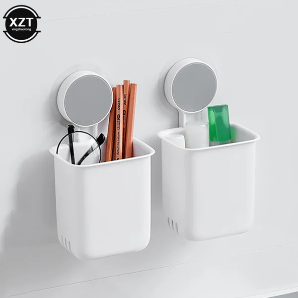 Portable Toothbrush Wall Mounted Holder Toothpaste Mouth Cup Waterproof Holder Drill-Free Bathroom Storage Shelf Rack Organizer 4