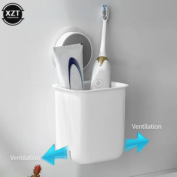 Portable Toothbrush Wall Mounted Holder Toothpaste Mouth Cup Waterproof Holder Drill-Free Bathroom Storage Shelf Rack Organizer 5