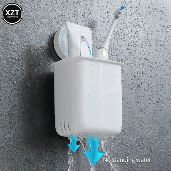 Portable Toothbrush Wall Mounted Holder Toothpaste Mouth Cup Waterproof Holder Drill-Free Bathroom Storage Shelf Rack Organizer 6