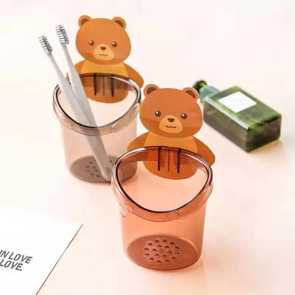 Bear Storage Cup Wall Mount Toothbrush Toothpaste Cup Rack Child Home Bathroom Accessories Holder Case Storage Cup Baño Ofertas 1