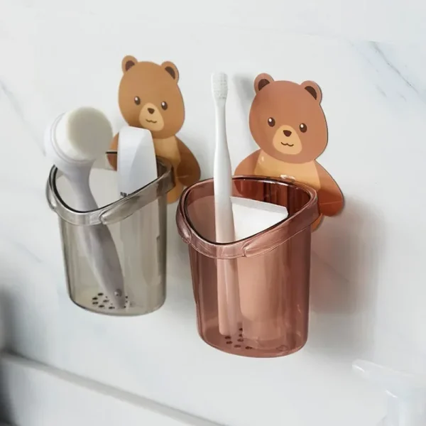 Bear Storage Cup Wall Mount Toothbrush Toothpaste Cup Rack Child Home Bathroom Accessories Holder Case Storage Cup Baño Ofertas 2