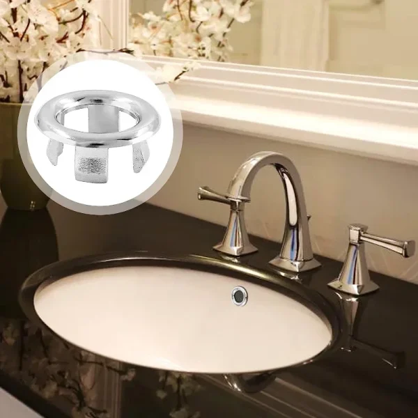 4PCS Plastic Bathroom Kitchen Basin Sink Overflow Cover Ring Insert Replacement Chrome Hole Round Drain Cap Basin Accessory 3