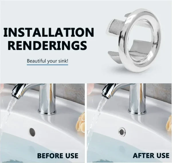 4PCS Plastic Bathroom Kitchen Basin Sink Overflow Cover Ring Insert Replacement Chrome Hole Round Drain Cap Basin Accessory 4