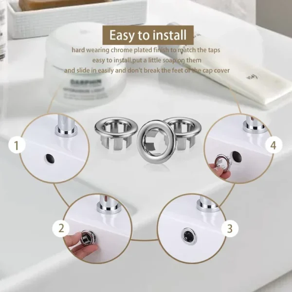 4PCS Plastic Bathroom Kitchen Basin Sink Overflow Cover Ring Insert Replacement Chrome Hole Round Drain Cap Basin Accessory 5