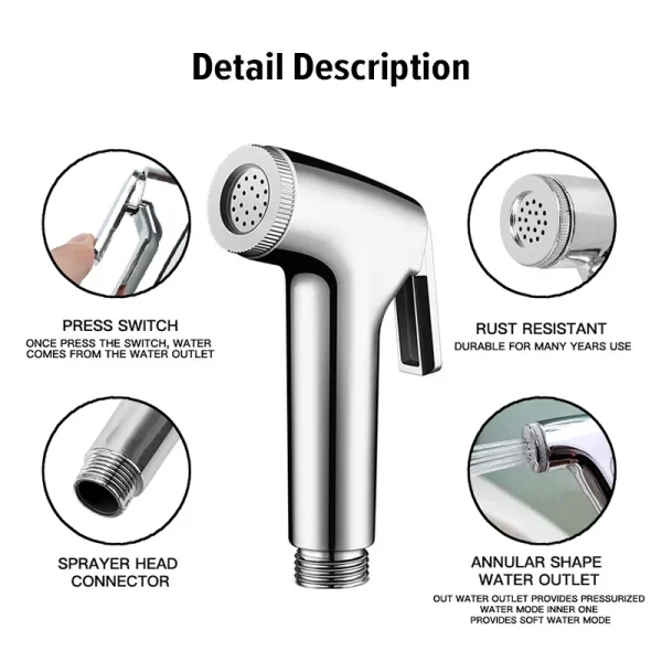 Handheld Toilet Bidet Sprayer Set Flexible Spring Shower head Hose tube Telephone Line 1.5m soft Hoses bathroom Accessories 4