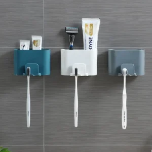 Toothbrush Holder Punch-free Wall-mounted Toothbrush Holder Shaver Toothpaste Mouthwash Cup Storage Rack Bathroom Accessories 1