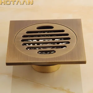 . High Quality Antique Brass Carved Flower Art Bathroom Accessory Floor Drain Waste Grate100mm*100mm YT-2104 1