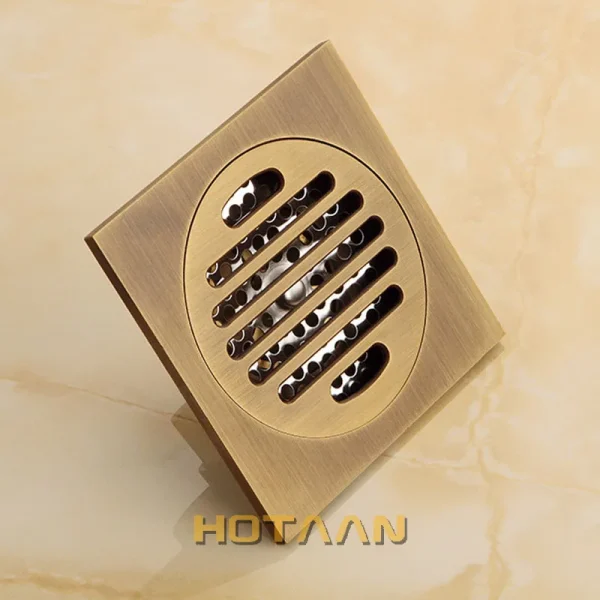. High Quality Antique Brass Carved Flower Art Bathroom Accessory Floor Drain Waste Grate100mm*100mm YT-2104 2