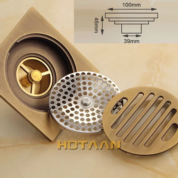 . High Quality Antique Brass Carved Flower Art Bathroom Accessory Floor Drain Waste Grate100mm*100mm YT-2104 3