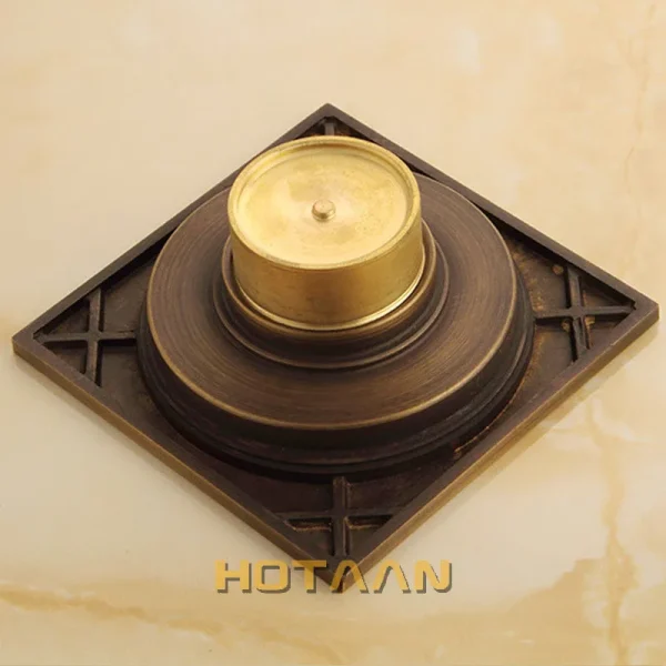 . High Quality Antique Brass Carved Flower Art Bathroom Accessory Floor Drain Waste Grate100mm*100mm YT-2104 4