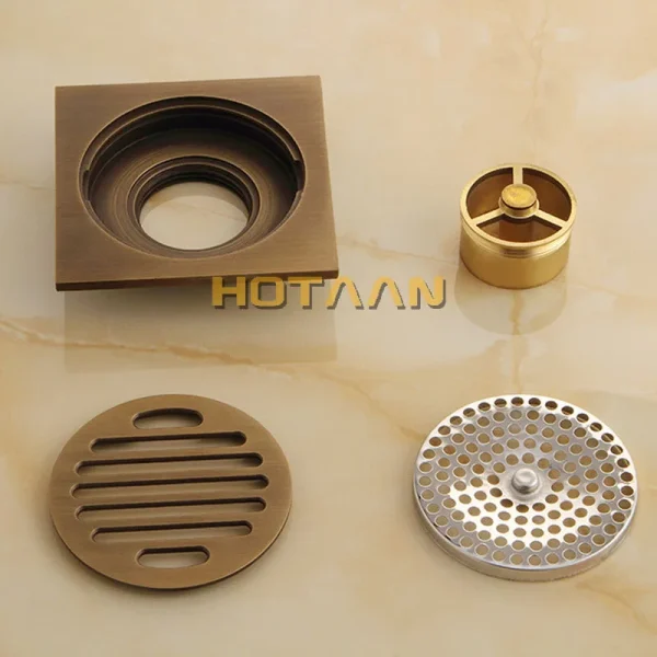 . High Quality Antique Brass Carved Flower Art Bathroom Accessory Floor Drain Waste Grate100mm*100mm YT-2104 5
