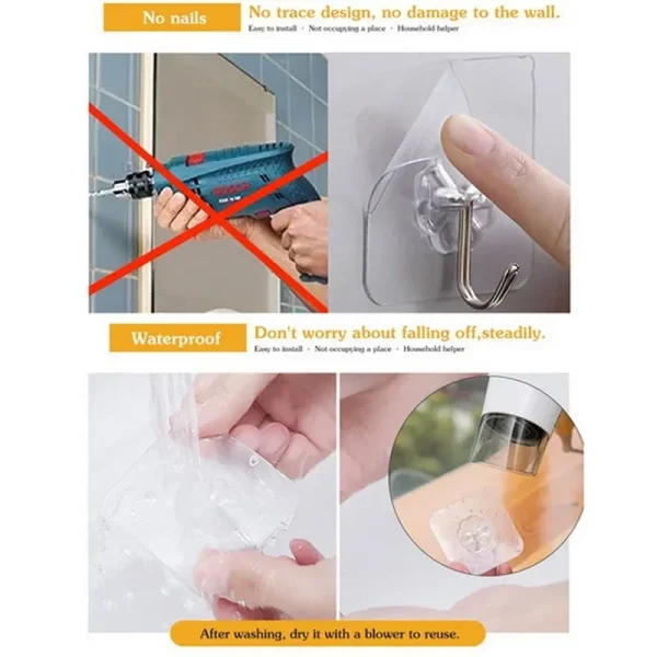 Transparent Wall Hooks Hangers Self Adhesive Door Wall Hangers Hooks Suction Heavy Load Rack For Kitchen Bathroom Accessories 4