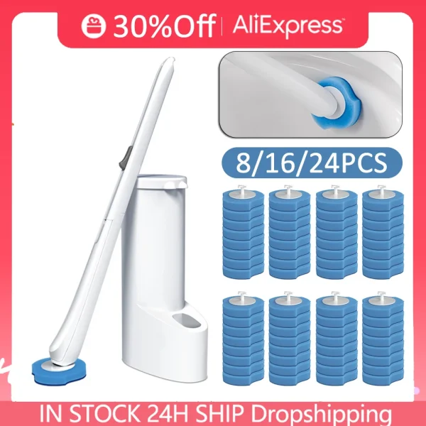 Toilet Brush Disposable Brush Long Handle Bathroom Cleaning Brush With Replaceable Brush Head 8-32Pcs Toilet Accessories 1