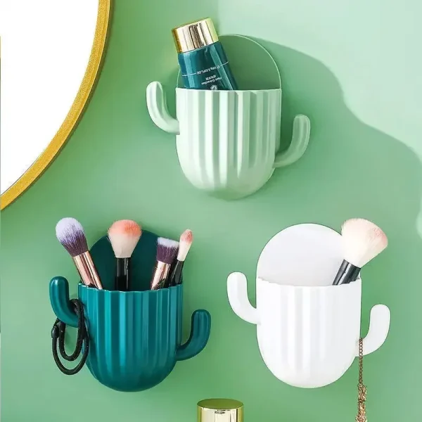 Toothbrush Holder Cactus Storage Rack Shaver Organizer Wall Self-adhesive Storage Drain Rack Prateleiras Bathroom Accessories 2