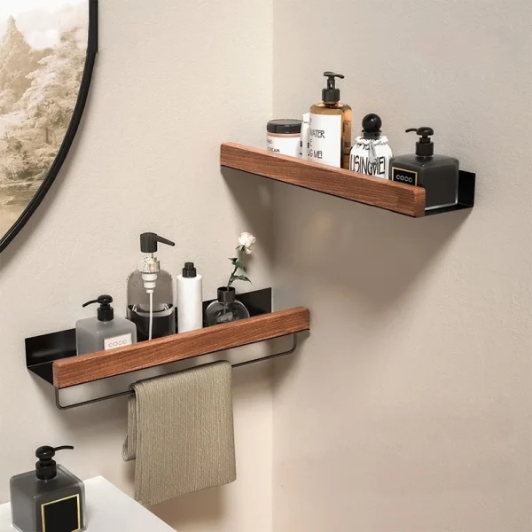 Wood Aluminum material Corner Shelf Shampoo Storage Shelf Shower Wall Rack Bathroom Organizer Bathroom Accessories 1