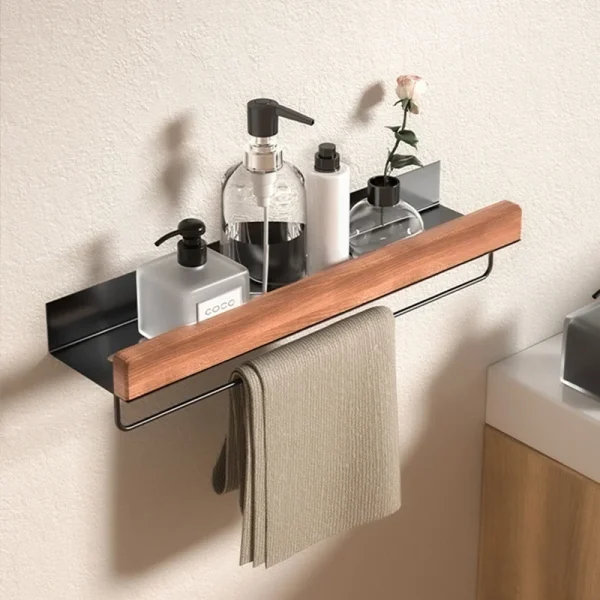 Wood Aluminum material Corner Shelf Shampoo Storage Shelf Shower Wall Rack Bathroom Organizer Bathroom Accessories 4