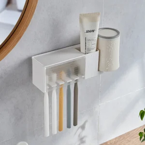 Bathroom Shelves Wall Mount Toothbrush Toothpaste Holder Suction Cup Storage Rack Toiletries Organizer Bathroom Accessories 1