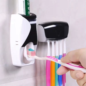2PCS Automatic Toothpaste Dispenser Wall Mount Dust-proof Toothbrush Holder Wall Mount Bathroom Accessories Set Squeezer 1