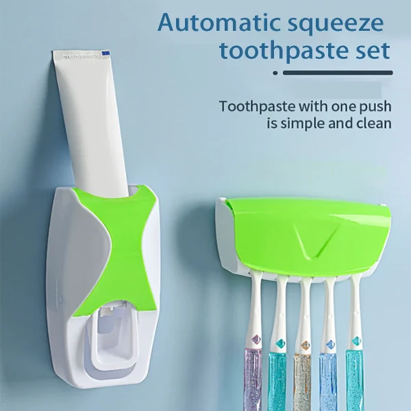 2PCS Automatic Toothpaste Dispenser Wall Mount Dust-proof Toothbrush Holder Wall Mount Bathroom Accessories Set Squeezer 2