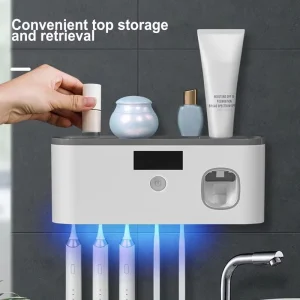 Wall Toothbrush Holder for Bathroom UV Toothbrush Organizer Toothpaste Dispenser USB Rechargeable 5 Slots Bathroom Supplies 1