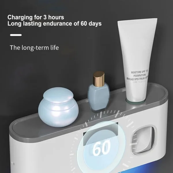 Wall Toothbrush Holder for Bathroom UV Toothbrush Organizer Toothpaste Dispenser USB Rechargeable 5 Slots Bathroom Supplies 2