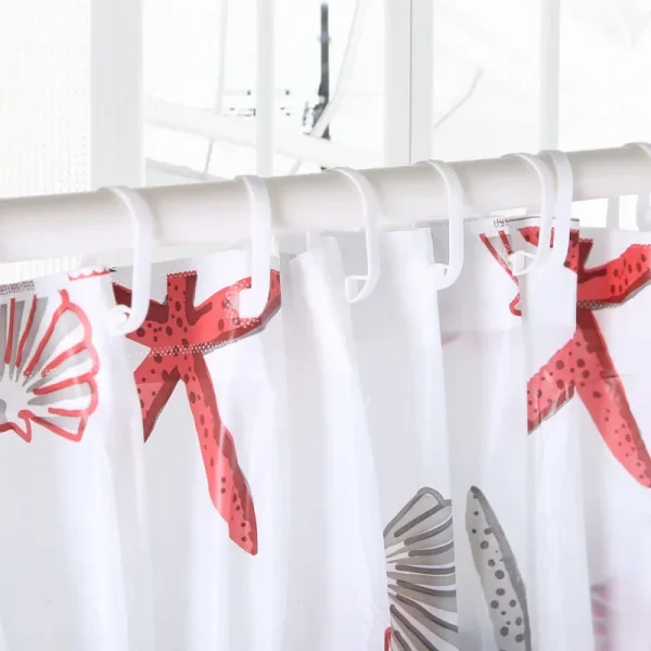 150X150cm PEVA Bathroom Shower Curtains Waterproof Thickening Bath Curtain Starfish Hibiscus Pattern Bathroom Shower Accessories 4