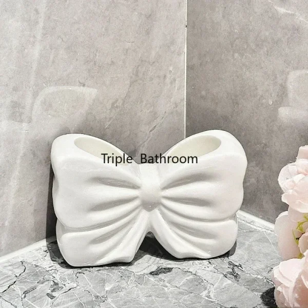 1pc Ceramic Bow Toothbrush Holder Ornament Ceramic Toothbrush, Toothpaste Storage Rack Bathroom Accessories Brush Holder 4