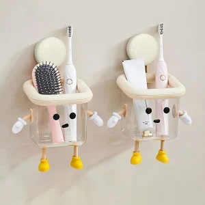 1pc bathroom toothbrush holder, no punching suction cup wall mounted storage box, home decoration plastic accessories  storage 1