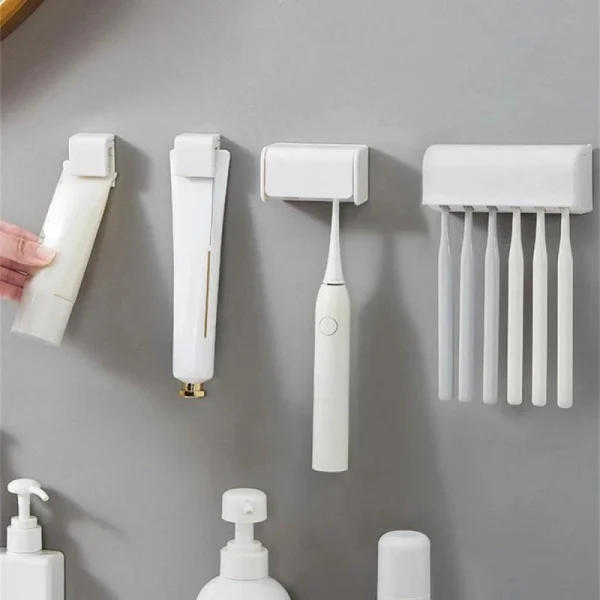 Toothbrush Holder Punch-free Wall-mounted Toothpaste Holder Toothpaste Storage Rack Holders Bath Organizer Bathroom Accessories 2