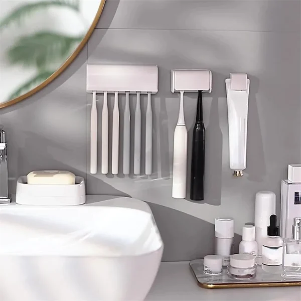 Toothbrush Holder Punch-free Wall-mounted Toothpaste Holder Toothpaste Storage Rack Holders Bath Organizer Bathroom Accessories 3