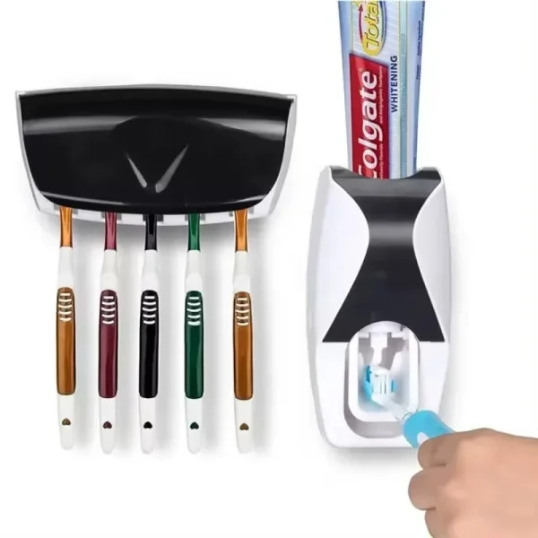 1Set Toothbrush Holder with Automatic Toothpaste Dispenser Wall Mounted Toothbrush Storage Rack & Bathroom Toothpaste Squeezer 4