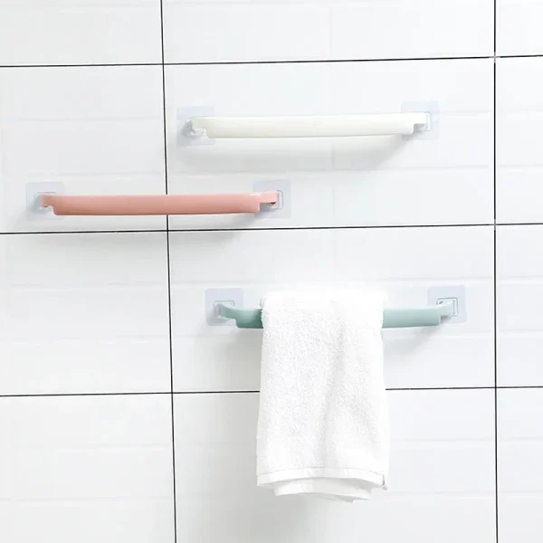 Self-adhesive Towel Holder Rack Wall Mounted Towel Hanger Bathroom Towel Bar Shelf Roll Holder Hanging Hook Bathroom Organizer 2