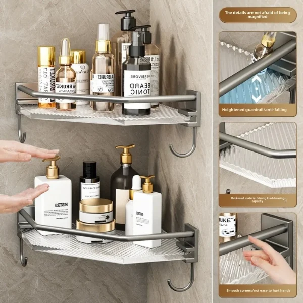 Wall Shelf No Drill Acrylic Triangle Bathroom Shelf Wall Mount Corner Storage Rack Large Capacity Organizer Bathroom Accessories 6