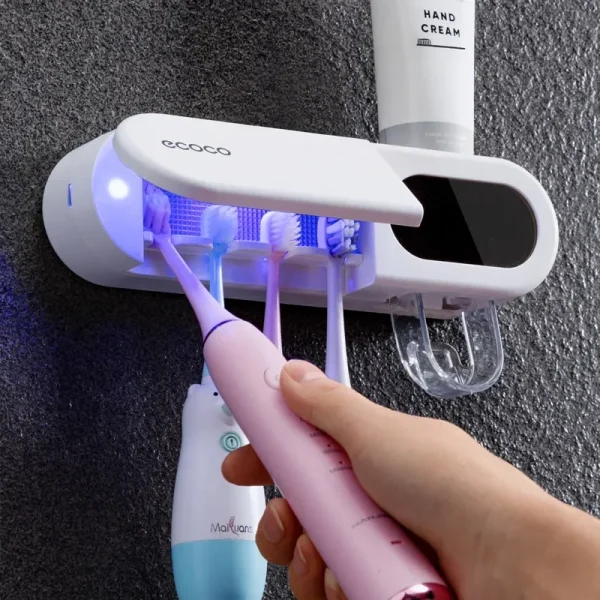 ECOCO UV Charge Toothbrush Holder Wall Mounted Sterilizer Automatic Toothpaste Dispenser Squeezer Organizer Bathroom Accessories 2
