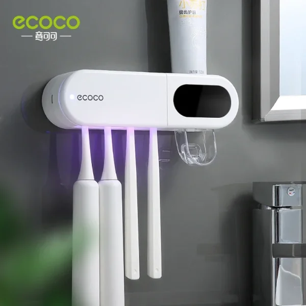 ECOCO UV Charge Toothbrush Holder Wall Mounted Sterilizer Automatic Toothpaste Dispenser Squeezer Organizer Bathroom Accessories 3