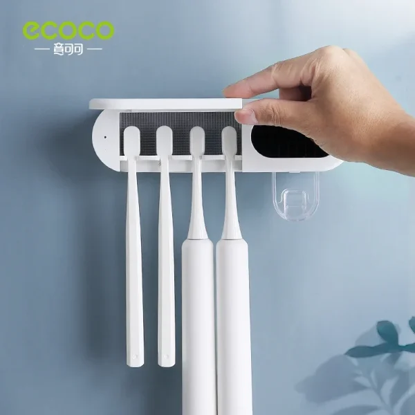 ECOCO UV Charge Toothbrush Holder Wall Mounted Sterilizer Automatic Toothpaste Dispenser Squeezer Organizer Bathroom Accessories 4