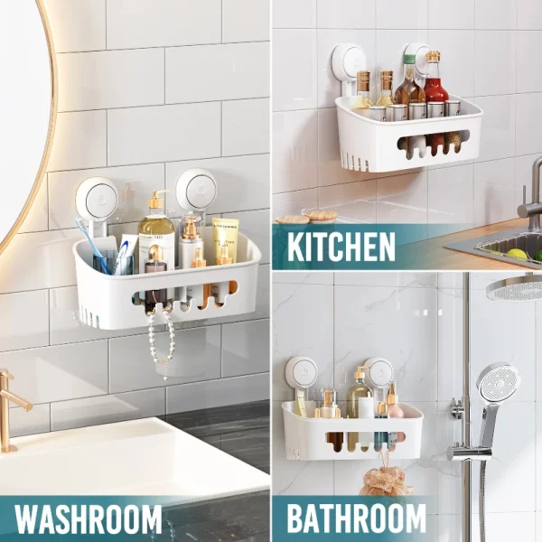Shower Caddy Suction Cup Shower Shelf Suction Shower Basket Removable Powerful Shower Organizer Suction Bathroom Caddy 2