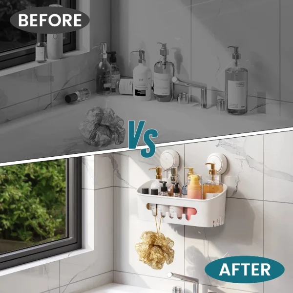 Shower Caddy Suction Cup Shower Shelf Suction Shower Basket Removable Powerful Shower Organizer Suction Bathroom Caddy 3