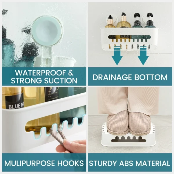 Shower Caddy Suction Cup Shower Shelf Suction Shower Basket Removable Powerful Shower Organizer Suction Bathroom Caddy 6