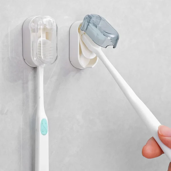 1-5Pcs Toothbrush Holders With Cover Punch-free Wall-mounted Toothbrush Holders Self-adhesive Dust-free Bathroom Storage Racks 4